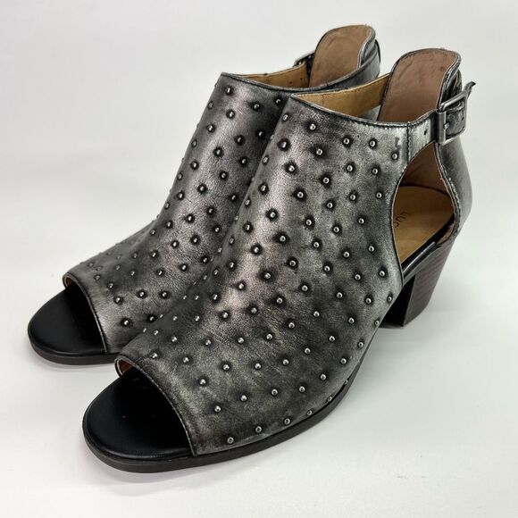 Lucky Brand Barimo Open Toe Studded Leather Booties 7.5 Metallic Grey - Picture 2 of 16